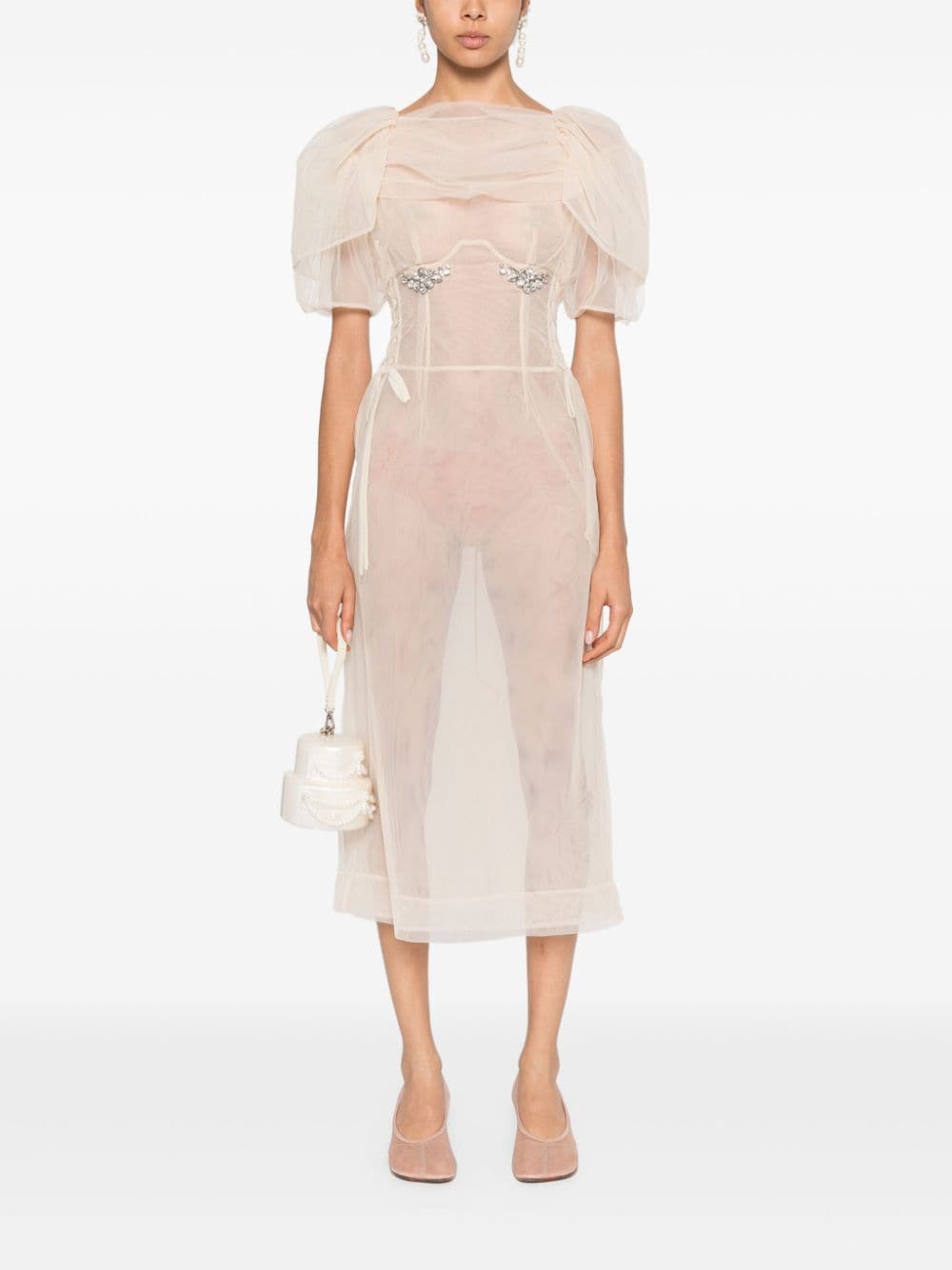 Simone Rocha crystal-embellished midi dress - Beige