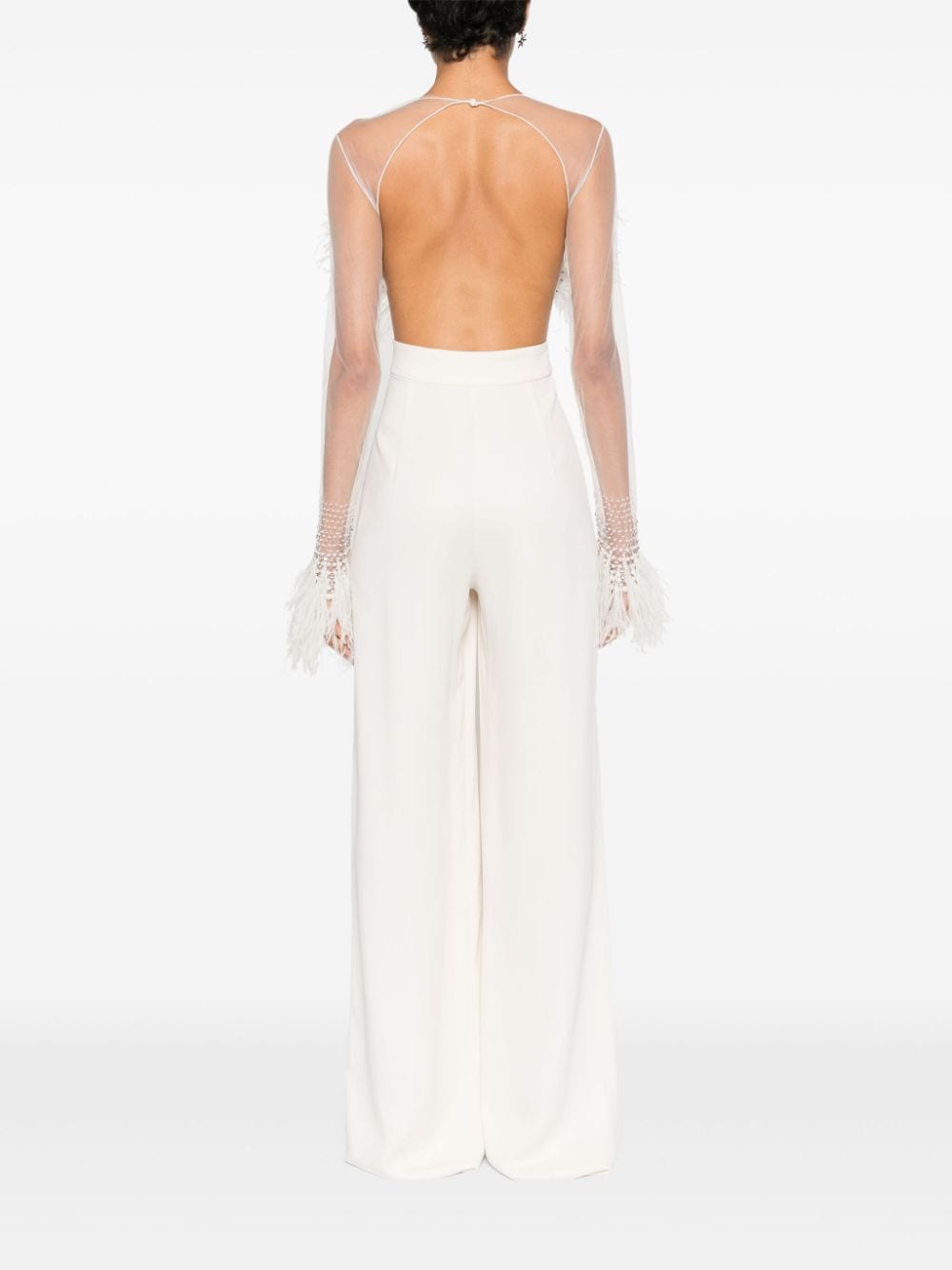 Shop Amen Feather Jumpsuit In Neutrals