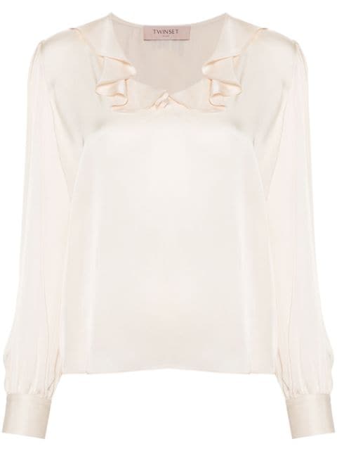 ruffled-collar blouse