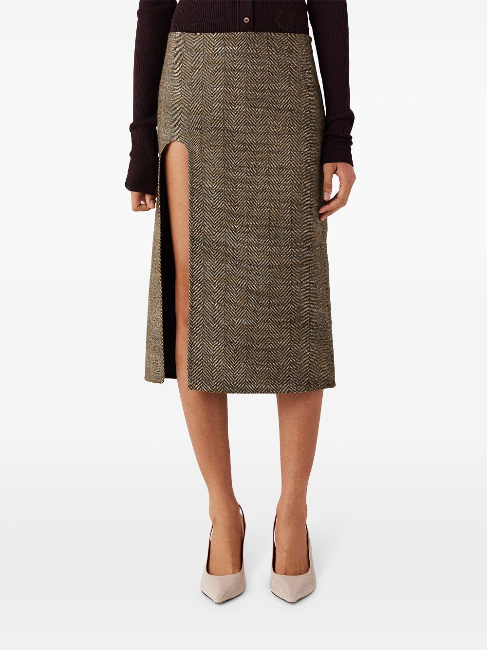 Stella McCartney side-slit tweed midi skirt Women