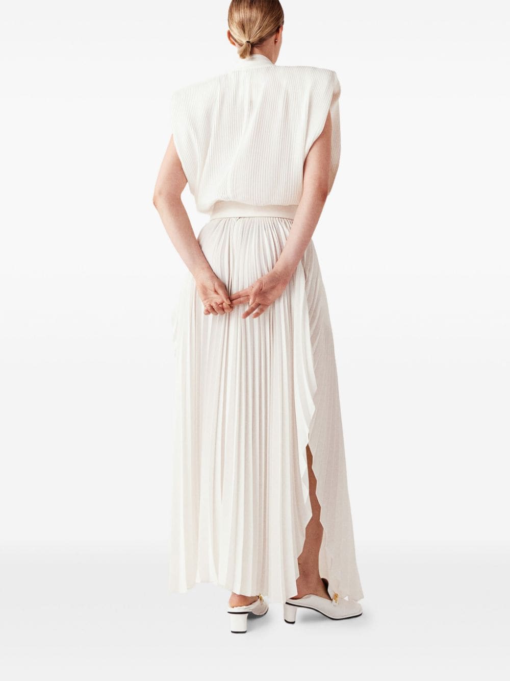 Shop Stella Mccartney Pleated Mid-rise Maxi Skirt In 中性色