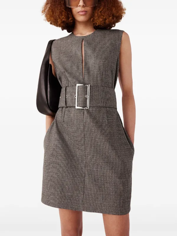 slim fit dress slacks WORTH Size 4 Grey Charcoal Rayon Blend Belted Knee Length Dress  Sui  Generis Designer Consignment