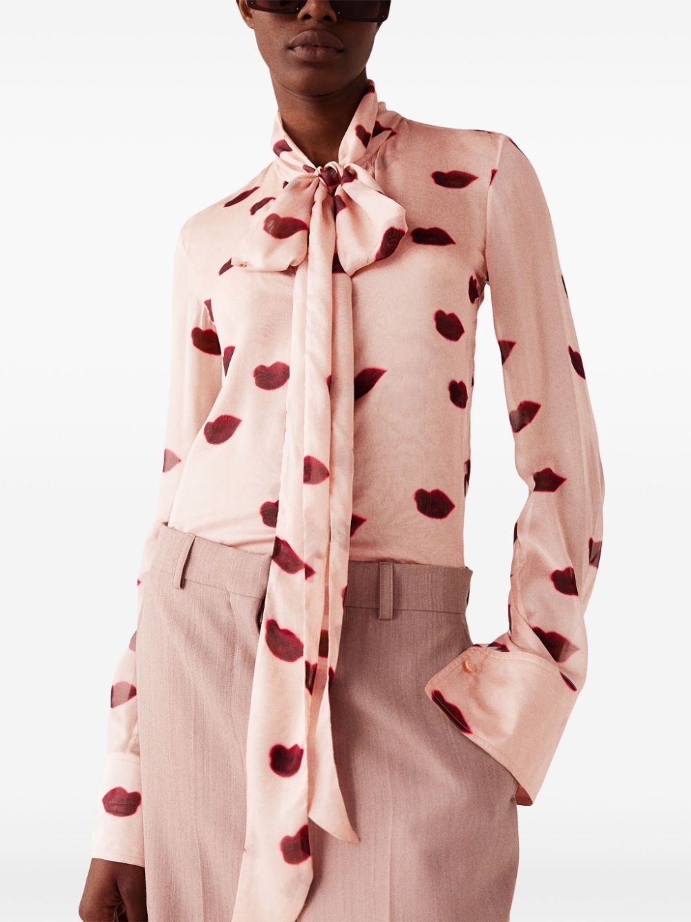 Shop Stella Mccartney Lips-print Silk Blouse In Pink