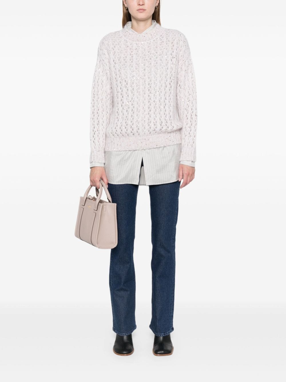 Shop Eleventy Sequin-emebellished Sweater In Neutrals