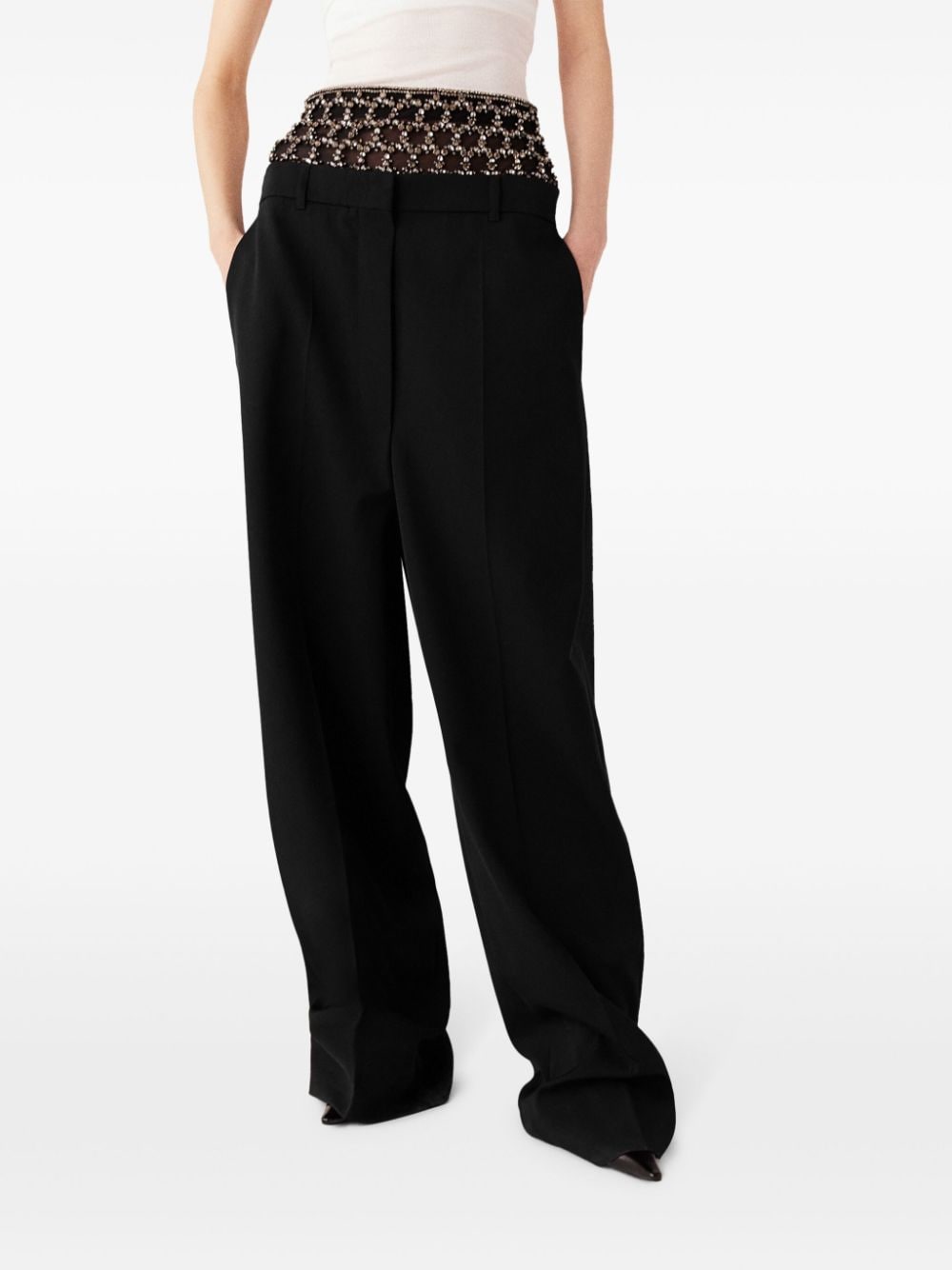 Shop Stella Mccartney Crystal-waist Tailored Trousers In Black