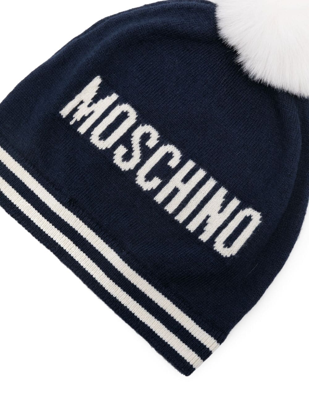 Moschino Kids Intarsia muts met logo - Blauw