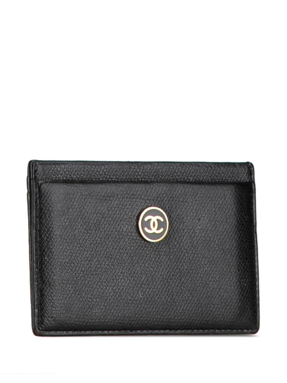 Pre-owned Chanel 2003-2004 Cc Caviar Sevruga Card Holder In Black