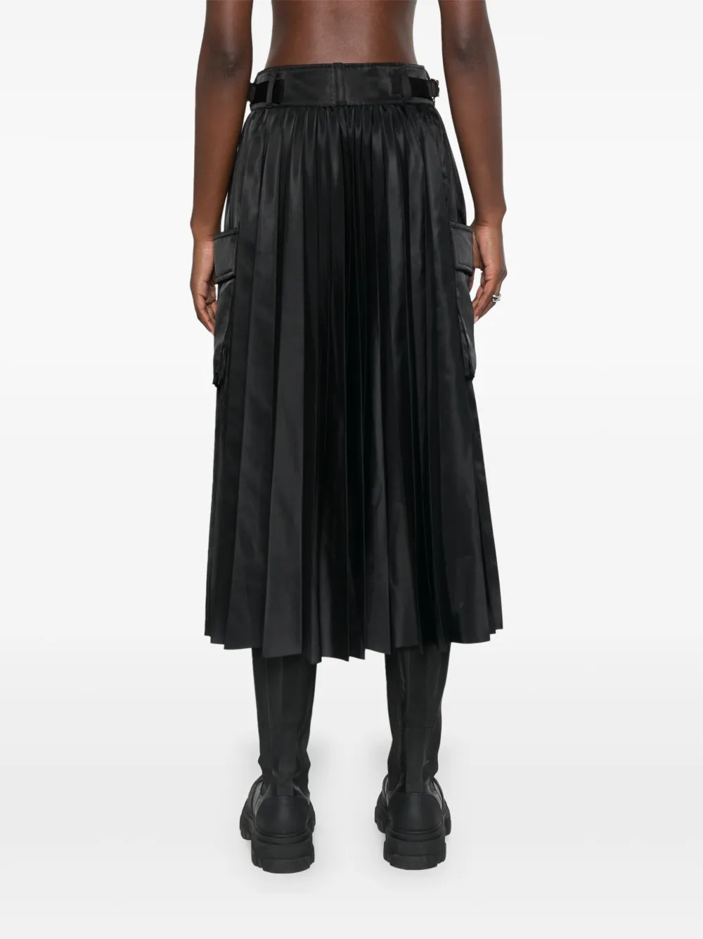 DKNY Gonna Midi Plissettata In Finta Pelle Scamosciata Con Elastico In Vita E Logo