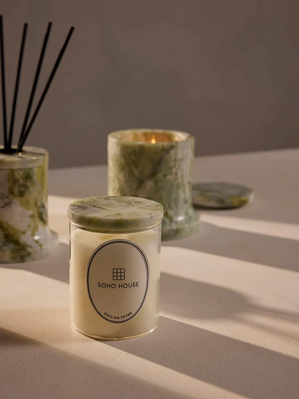 Soho Home Sicilian Thyme Marble Candle 250g In Green