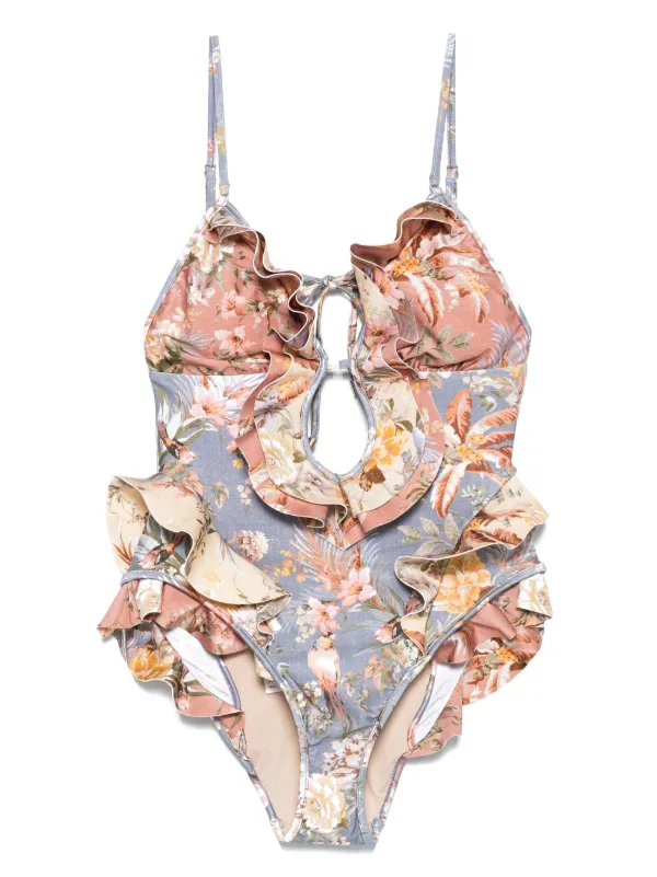 【Zimmermann】TALLOW WATERFALL FRILL フリル ワンピース水着 ZIMMERMANN Tallow Waterfall Frill ワンピース水着 | ブラウン