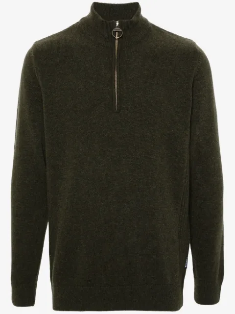 Barbour tartan-patch half-zip sweater