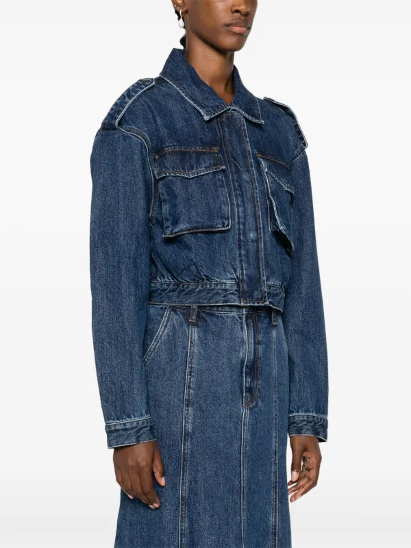 【関税&送料込】Self-Portrait Denim Jacket Self-Portrait Cropped Denim Jacket | Blue | FARFETCH JO