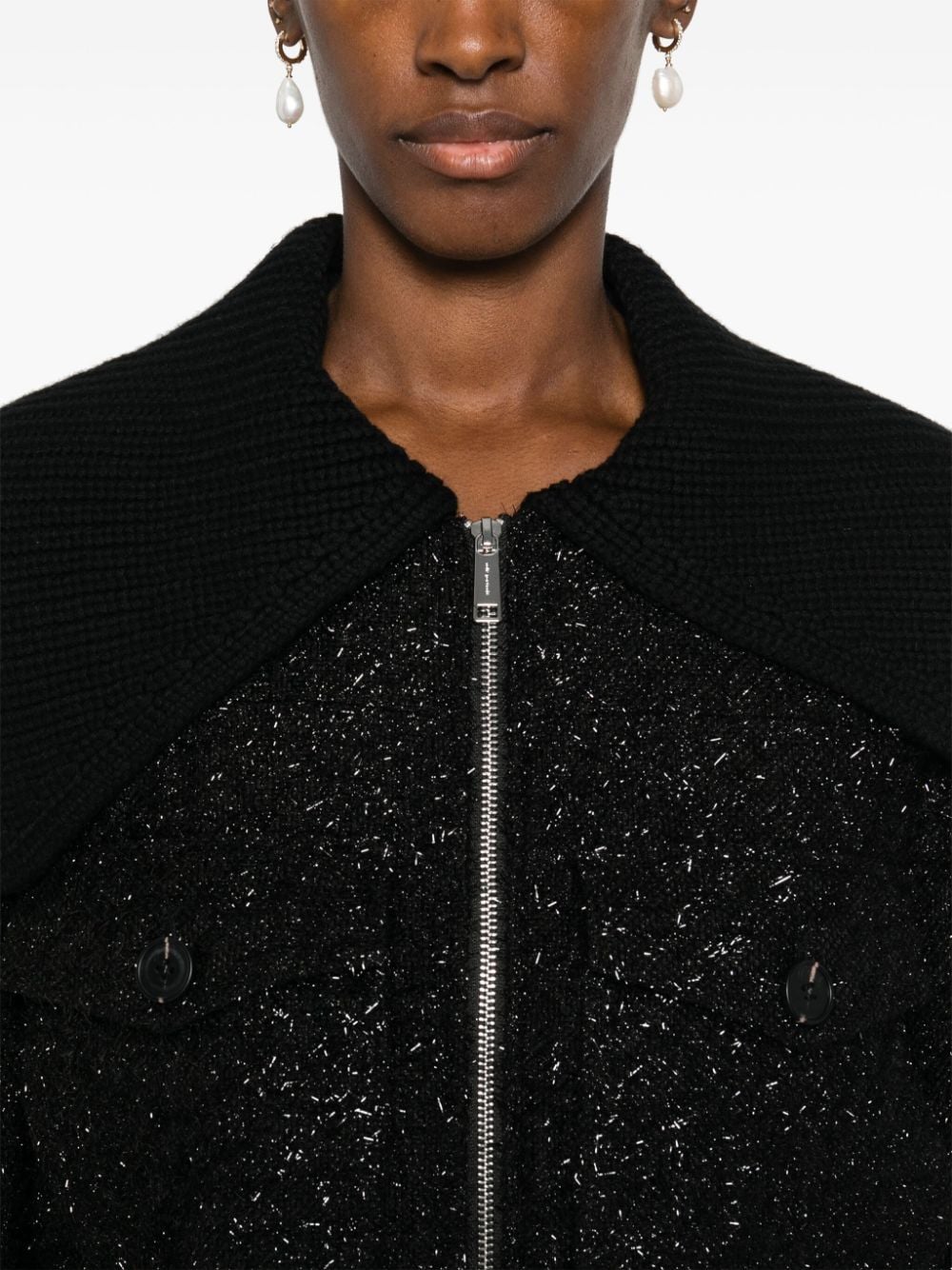 Shop Self-portrait Bouclé Bomber Jacket In Black