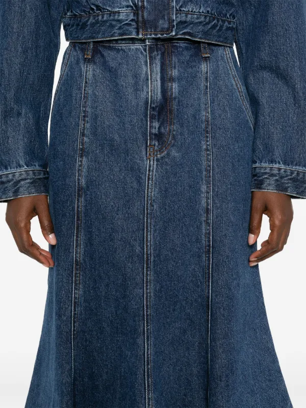 Self-Portrait Flared Denim Midi Skirt | Blue | FARFETCH