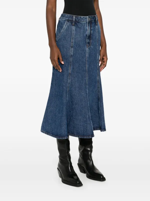 Self-Portrait Flared Denim Midi Skirt | Blue | FARFETCH AO