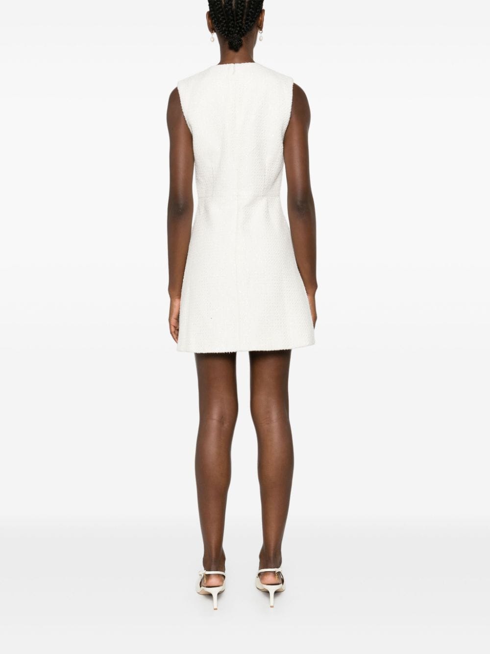 Shop Self-portrait Bouclé Buttoned Mini Dress In Neutrals