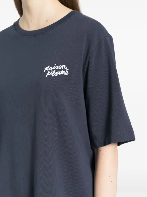 Maison Kitsuné Handwriting Logo T-shirt | Blue | FARFETCH RO
