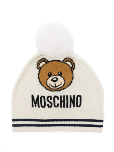 Moschino Kids طاقية منسوجة بشعار بحياكة إنتارسيا