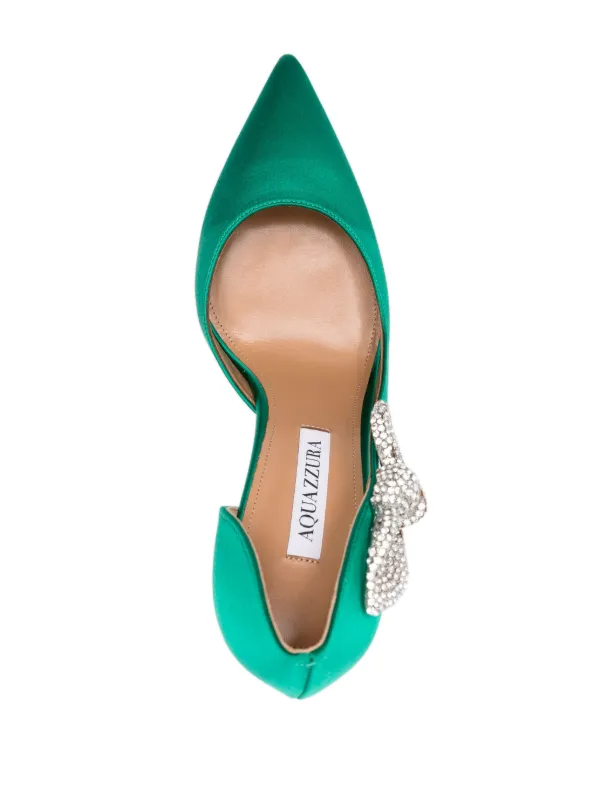 Aquazzura 105mm Very Bow Tie Crystal Pumps | Green | FARFETCH JO
