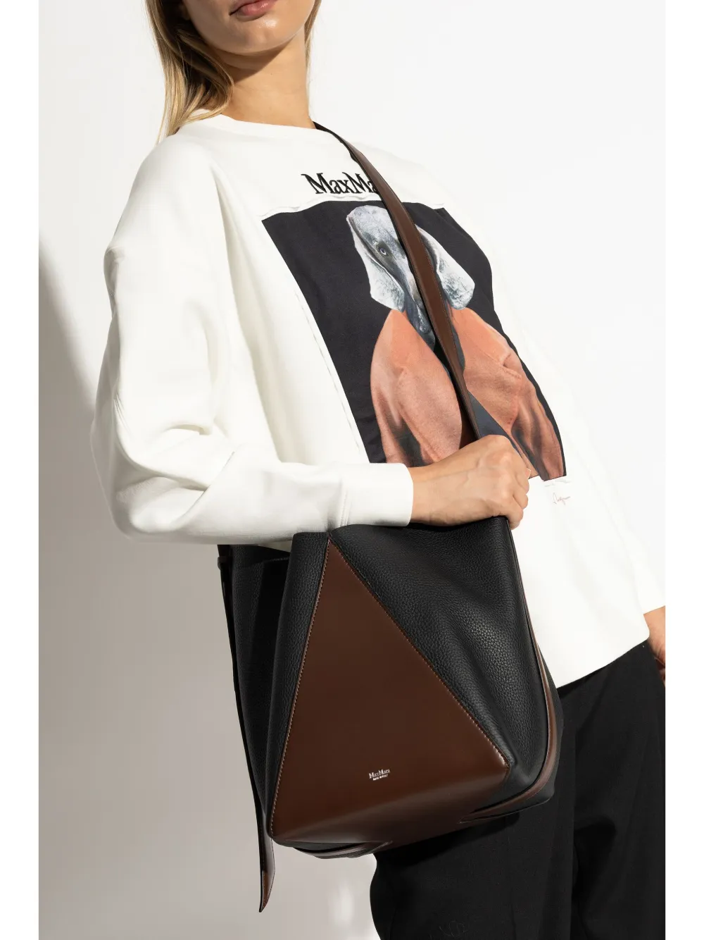 Max Mara Tweekleurige medium leren bucket-tas Bruin