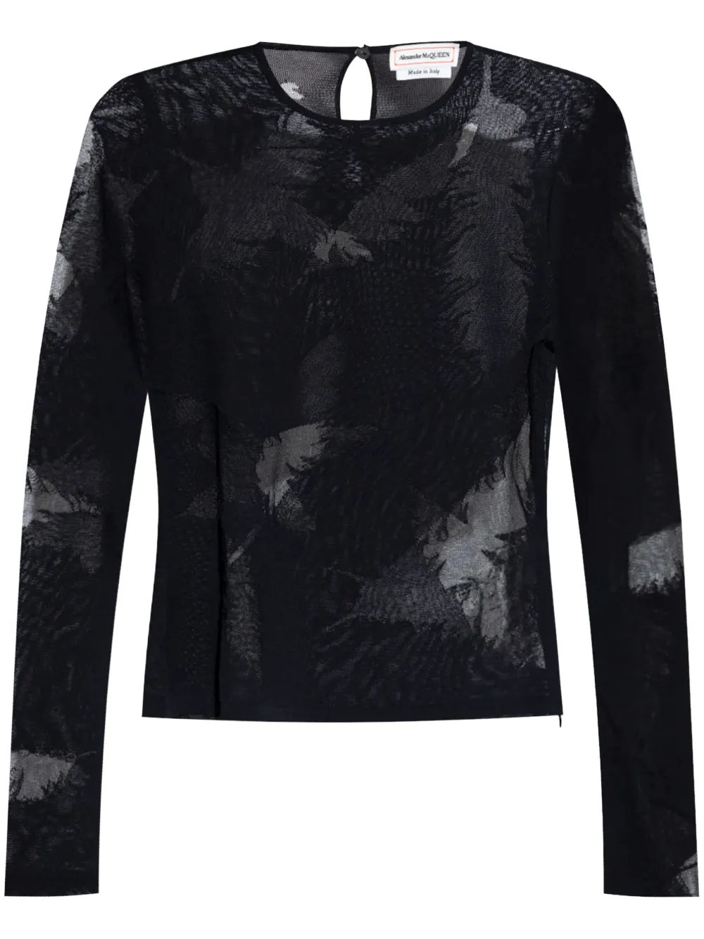 Alexander Mcqueen Bluse Mit Feder-intarsie In Black