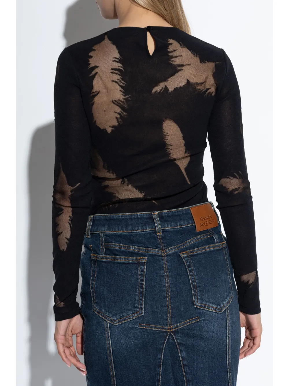 Alexander McQueen Blouse met veren intarsia Zwart