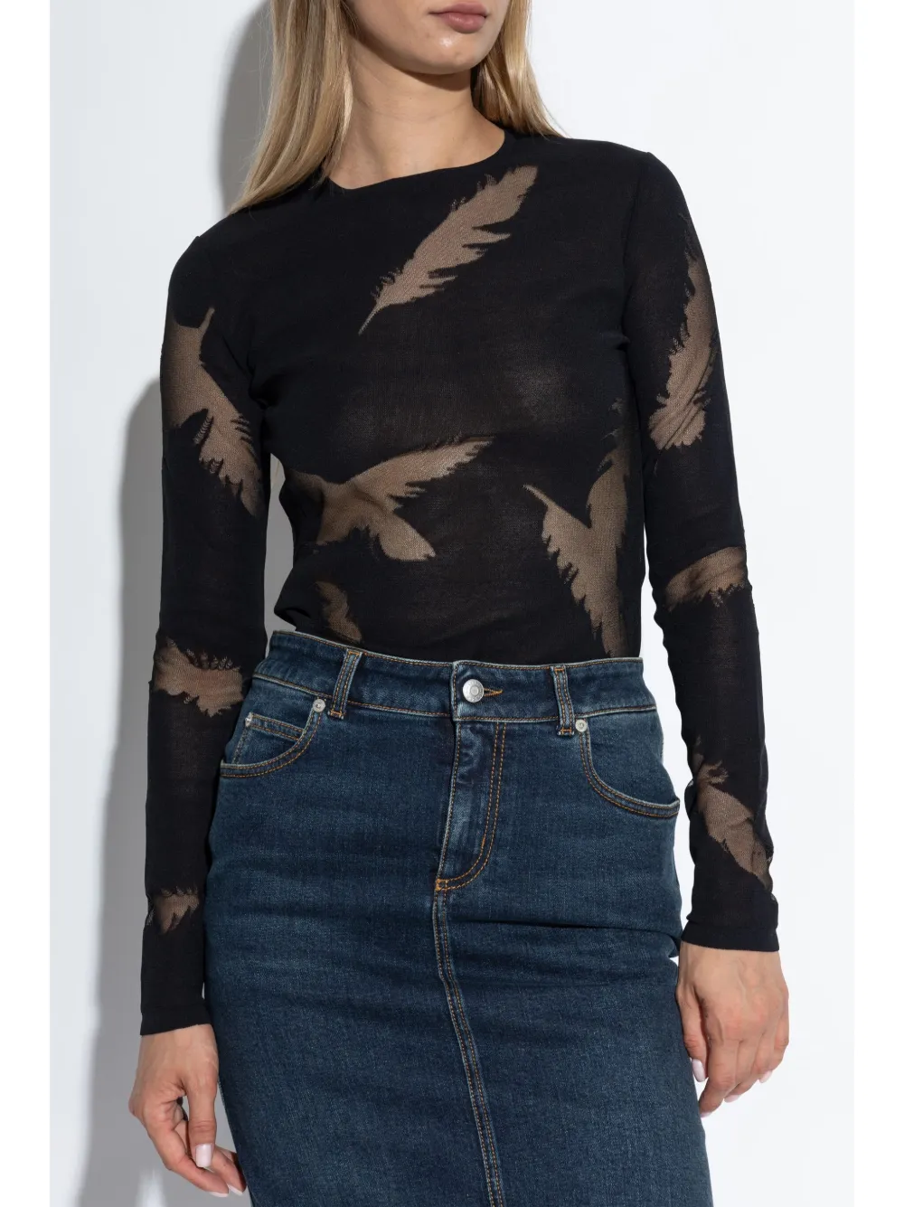 Alexander McQueen Blouse met veren intarsia Zwart