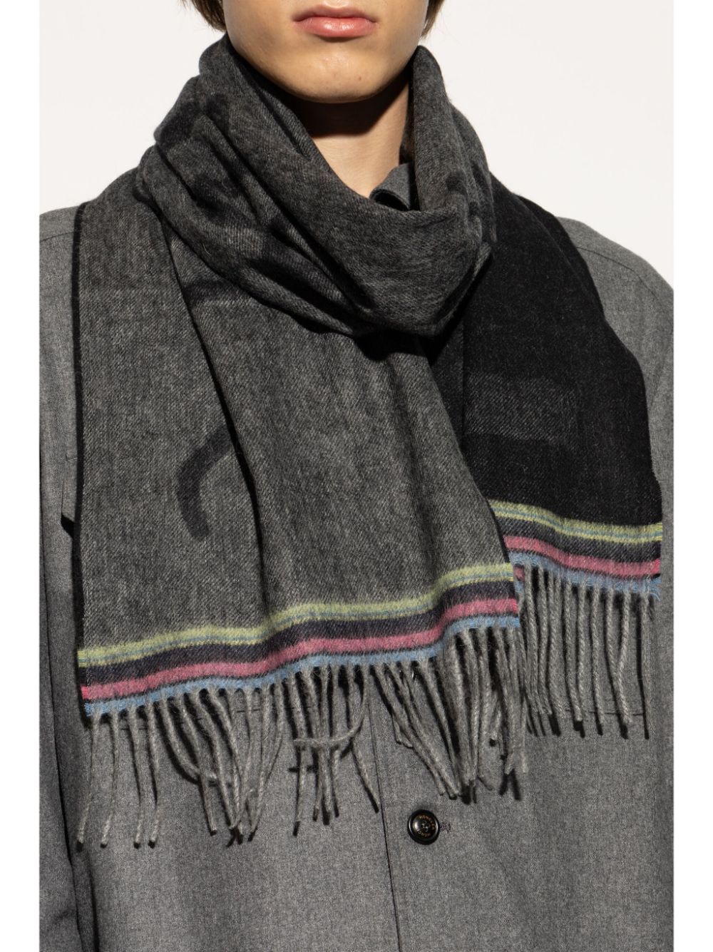 Shop Ps By Paul Smith Logo-embroidered Scarf In Grey