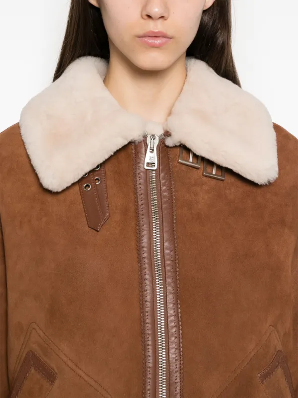 ERMANNO SCERVINOフェイクファー襟&ソフトスウェード&ナイロンジレ Ermanno Scervino Suede Jacket | Brown | FARFETCH