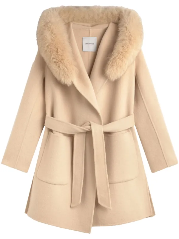 ERMANNO FIRENZE faux fur Collar Belted Coat Neutrals FARFETCH IE