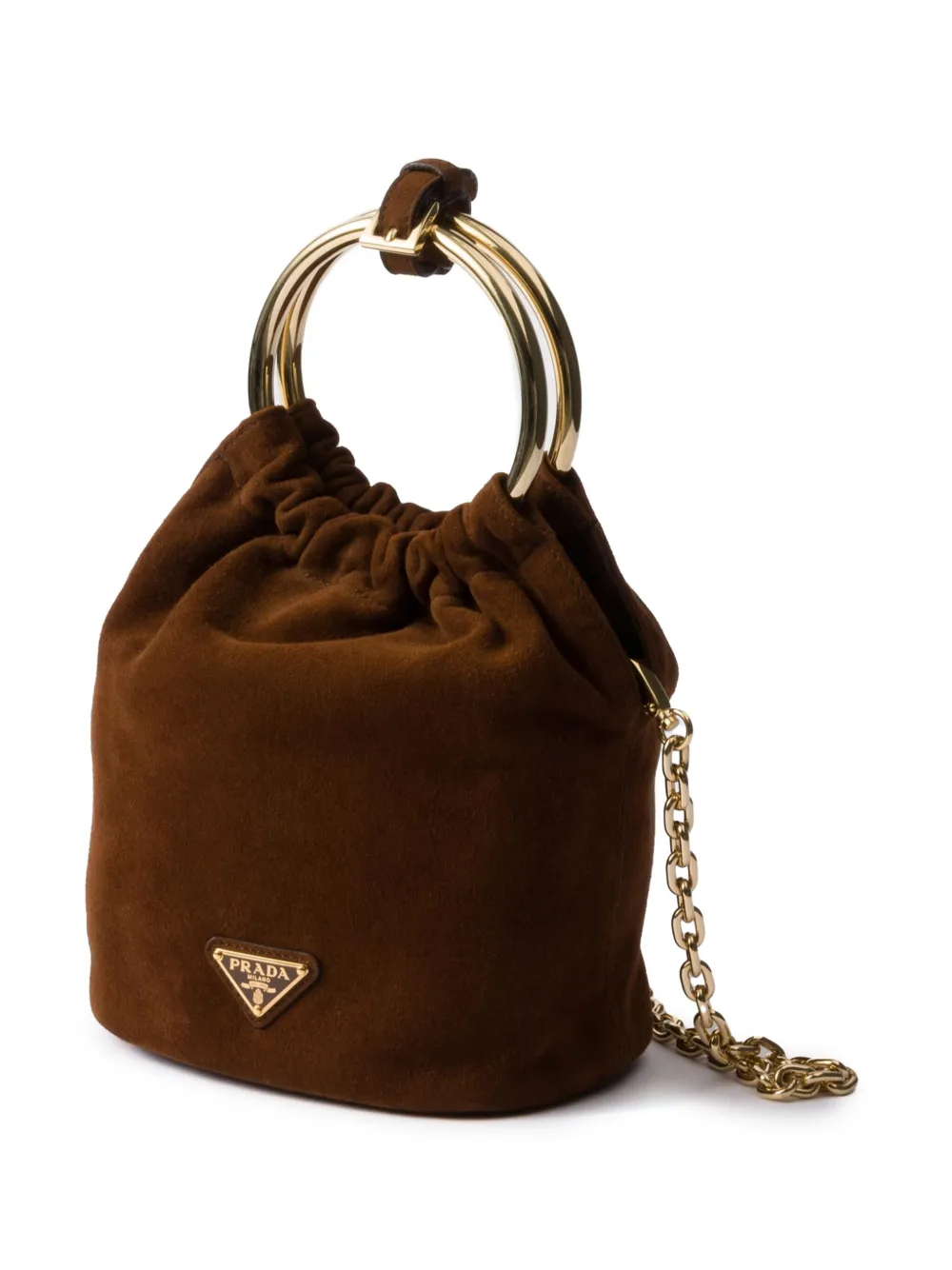 Prada Mini Panier Triangle-logo Bucket Bag In Brown
