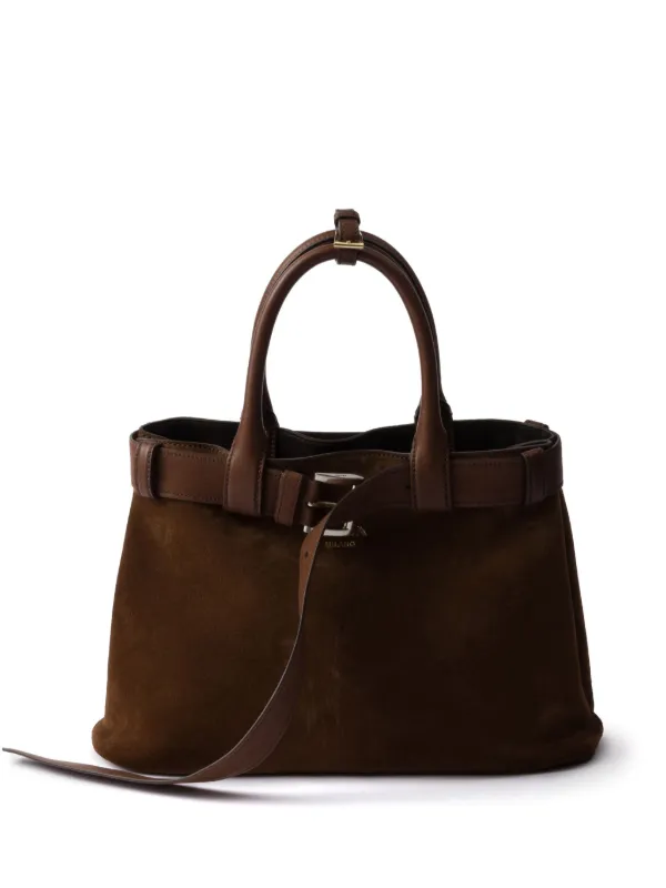 Prada Medium Buckle belt detail Suede Bag Brown FARFETCH ID