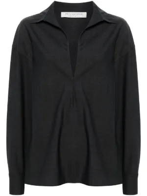 PHILOSOPHY di LORENZO SERAFINI 売れ筋商品|||フィロソフィーデロレンゾセラフィーニ Tシャツ トップス レディース Tops Black Philosophy di Lorenzo Serafini Lace long sleeve black T