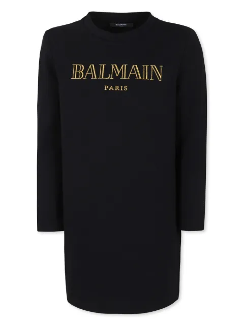 Balmain Kids 로고 자수 저지 드레스