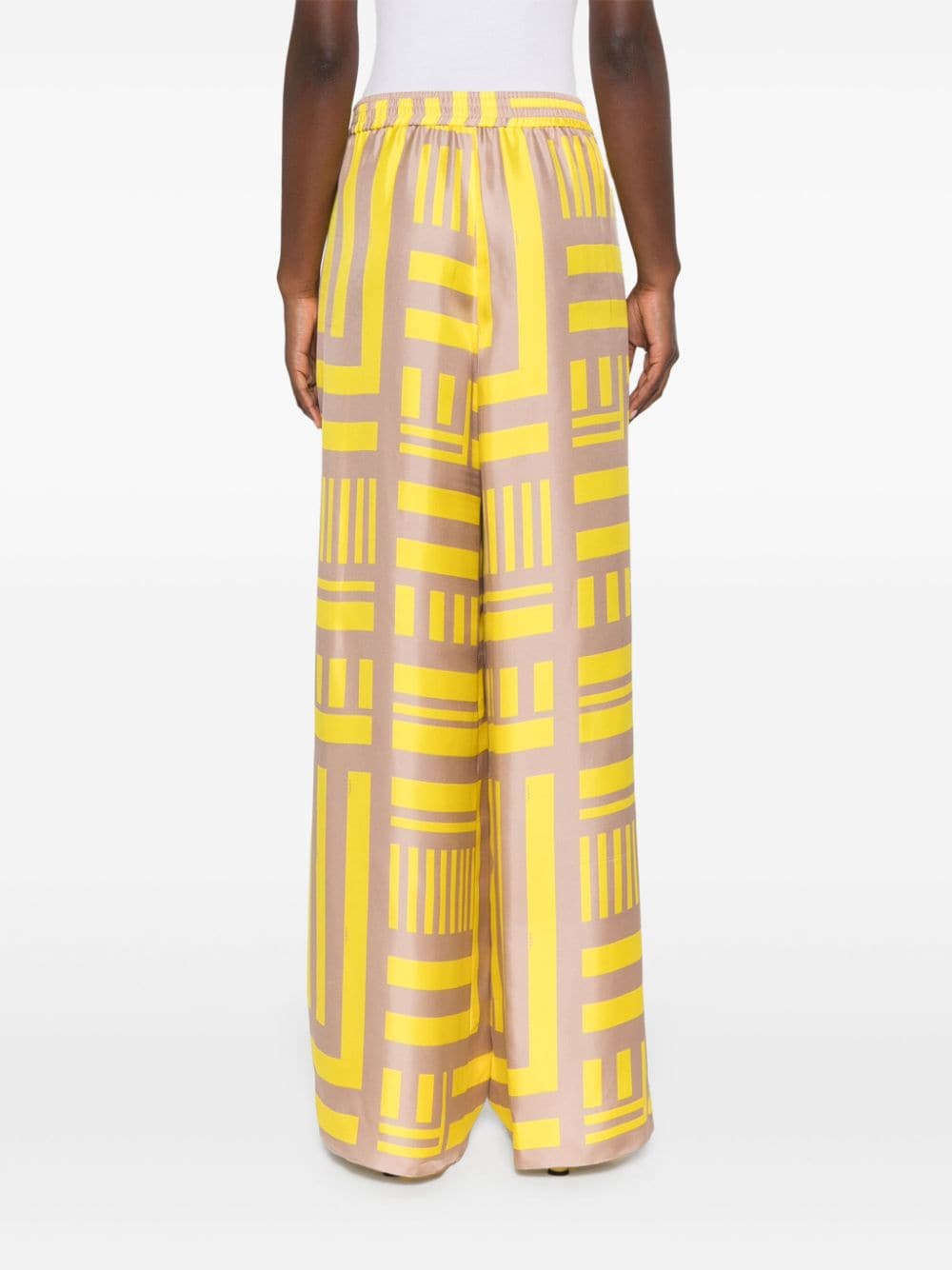 Shop Fendi Ff Labyrinth-print Silk Trousers In Gelb