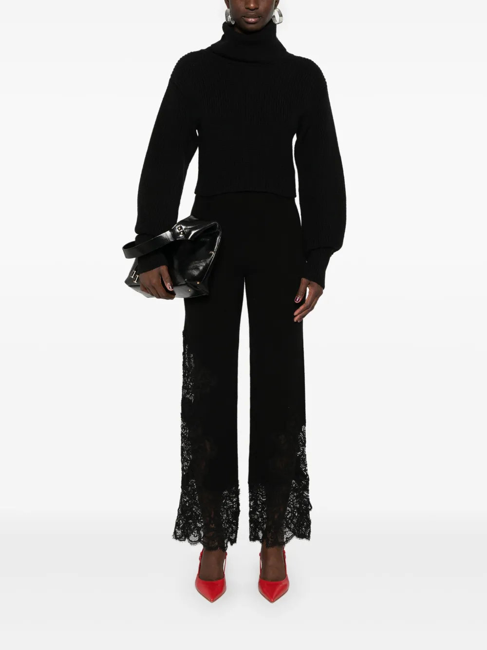 Ermanno Scervino Broek met bloemenkant - Zwart