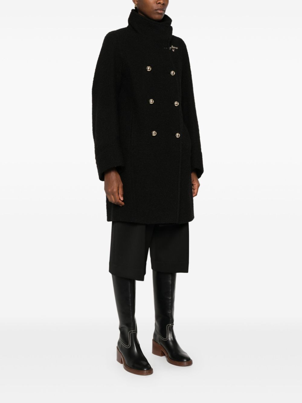 Shop Fay Double-breasted Coat In Black