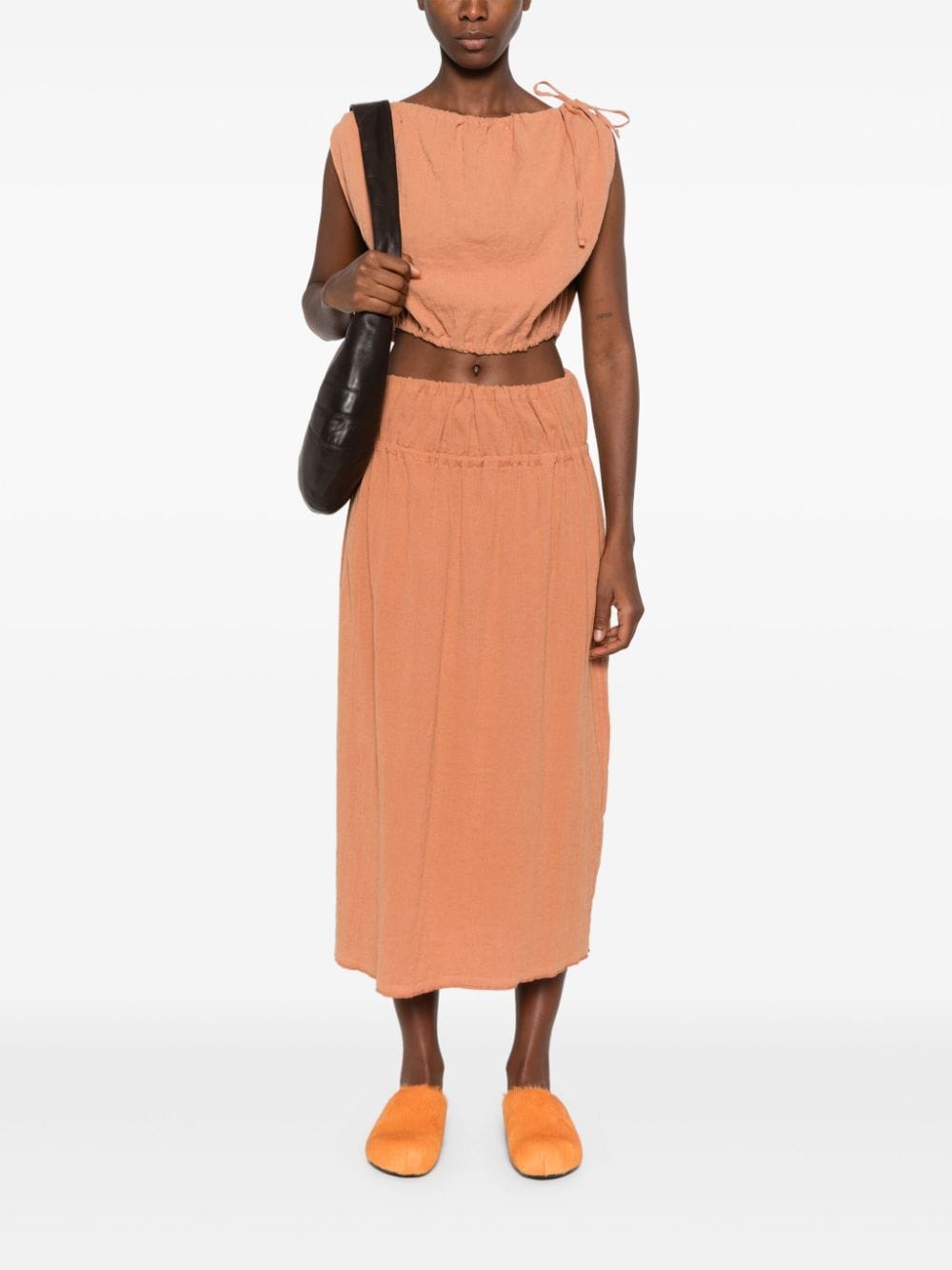 Shop Baserange Elasticated-waistband Midi Skirt In Orange