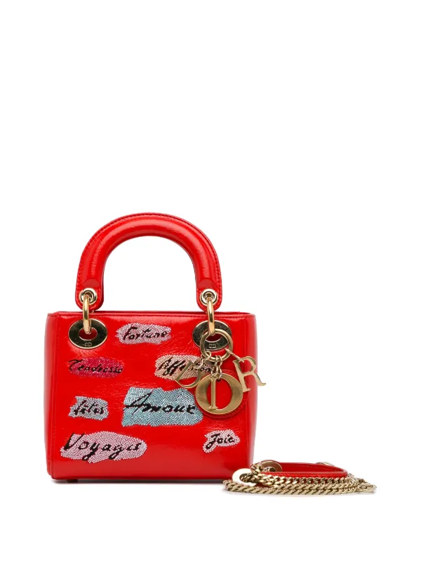 極美品 Lady Dior ディオールミニバック スカーフ付き レッド 正規品 DIOR | Lady Dior バッグ ミニ カナージュ パテントカーフスキン