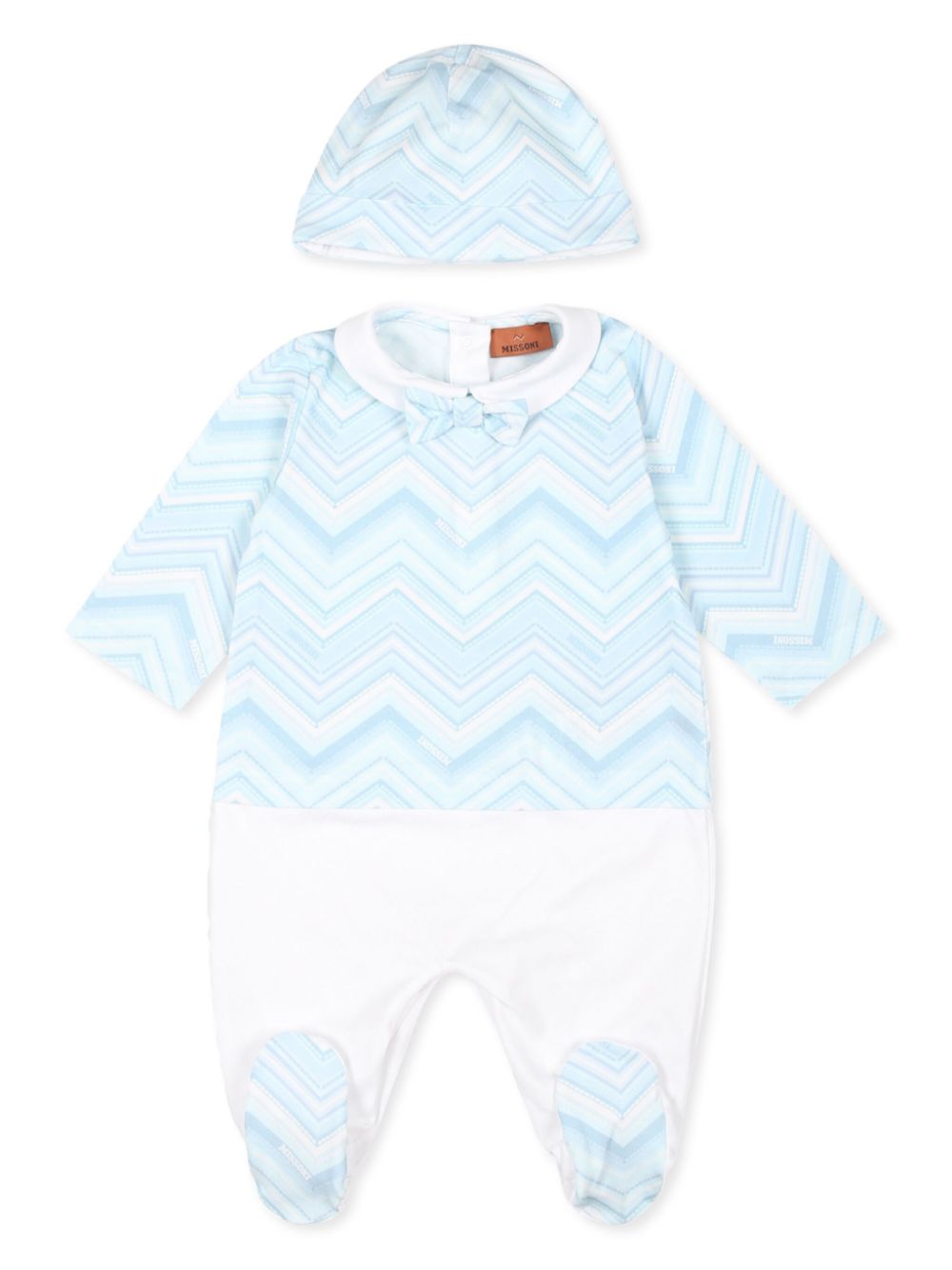 Missoni Kids zigzag-print babygrow and beanie hat set - Blue