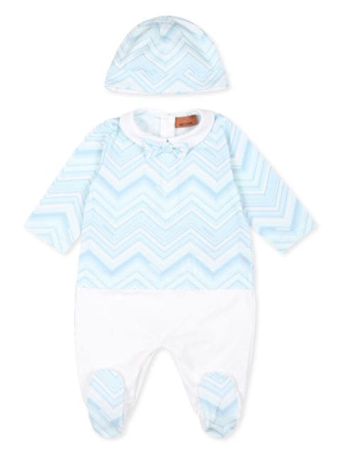 zigzag-print babygrow and beanie hat set