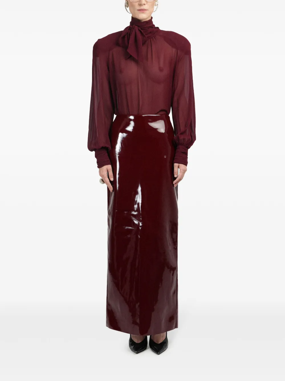 Rowen Rose Midi-rok met vinyl effect - Rood