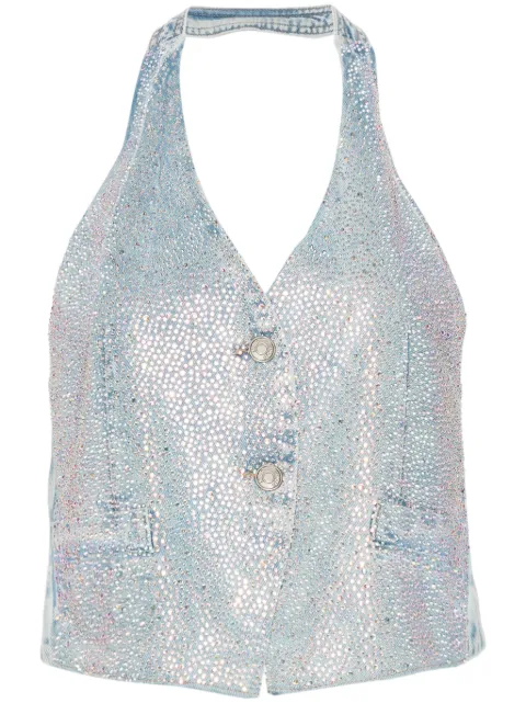 LIU JO rhinestones denim waistcoat