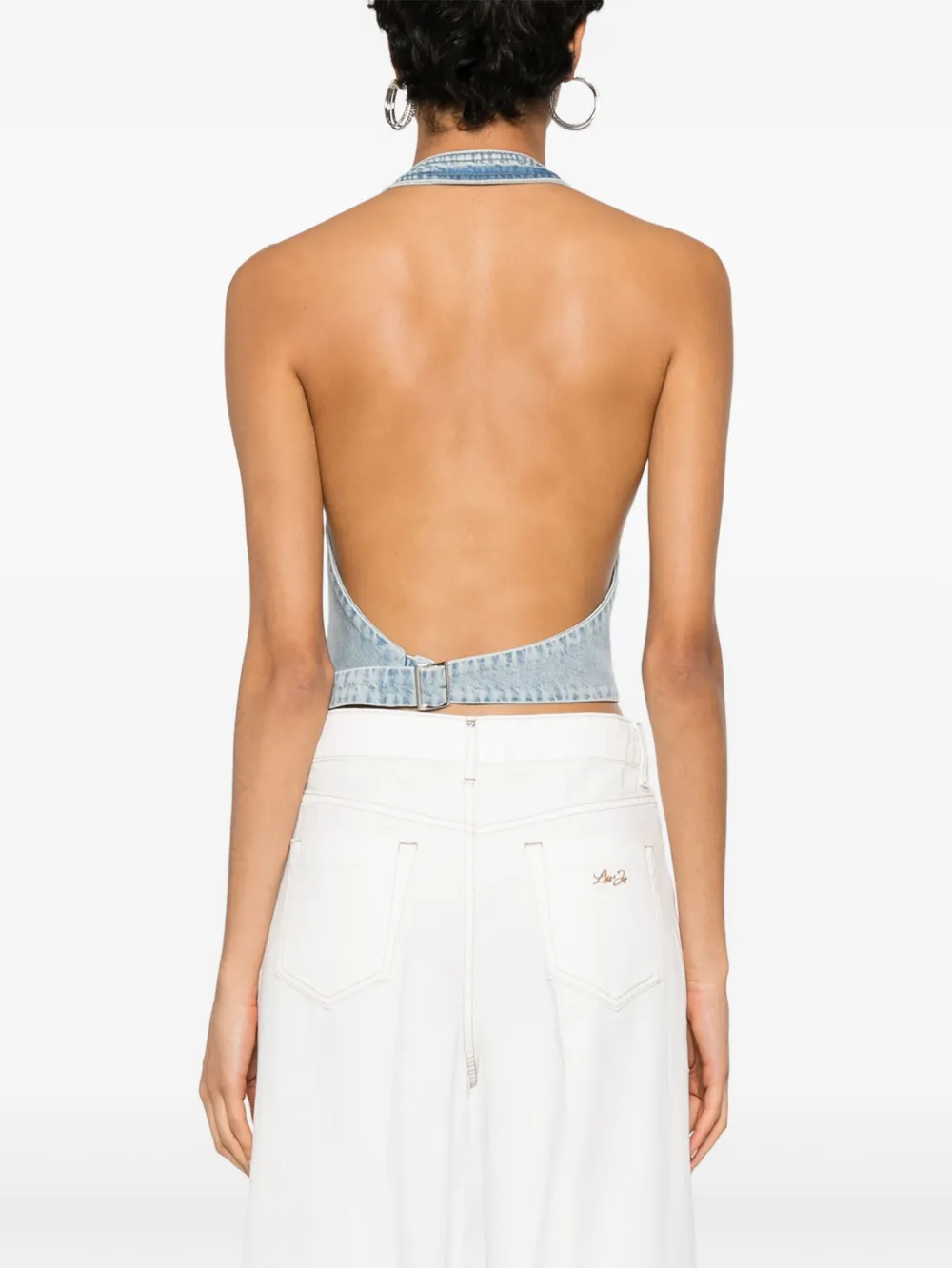 Liu •jo Rhinestones Denim Waistcoat In 蓝色