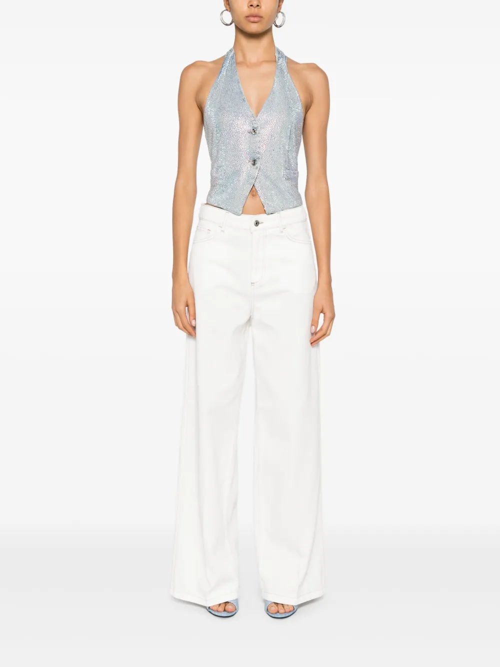 Liu •jo Rhinestones Denim Waistcoat In 蓝色