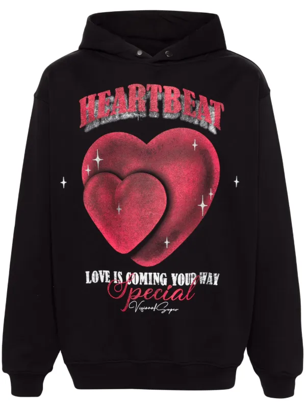 Vision Of Super Heartbeat print Hoodie Black FARFETCH PL