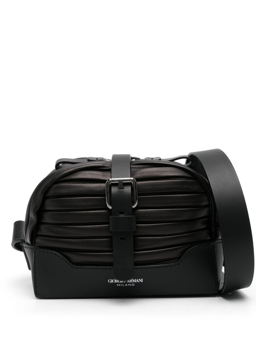 Shop Giorgio Armani Ribbed Shoulder Bag In Black