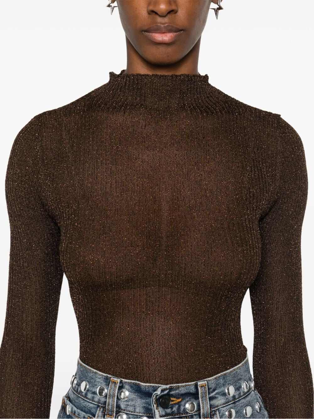 Shop Pinko Ribbed-knit Sweater In Brown