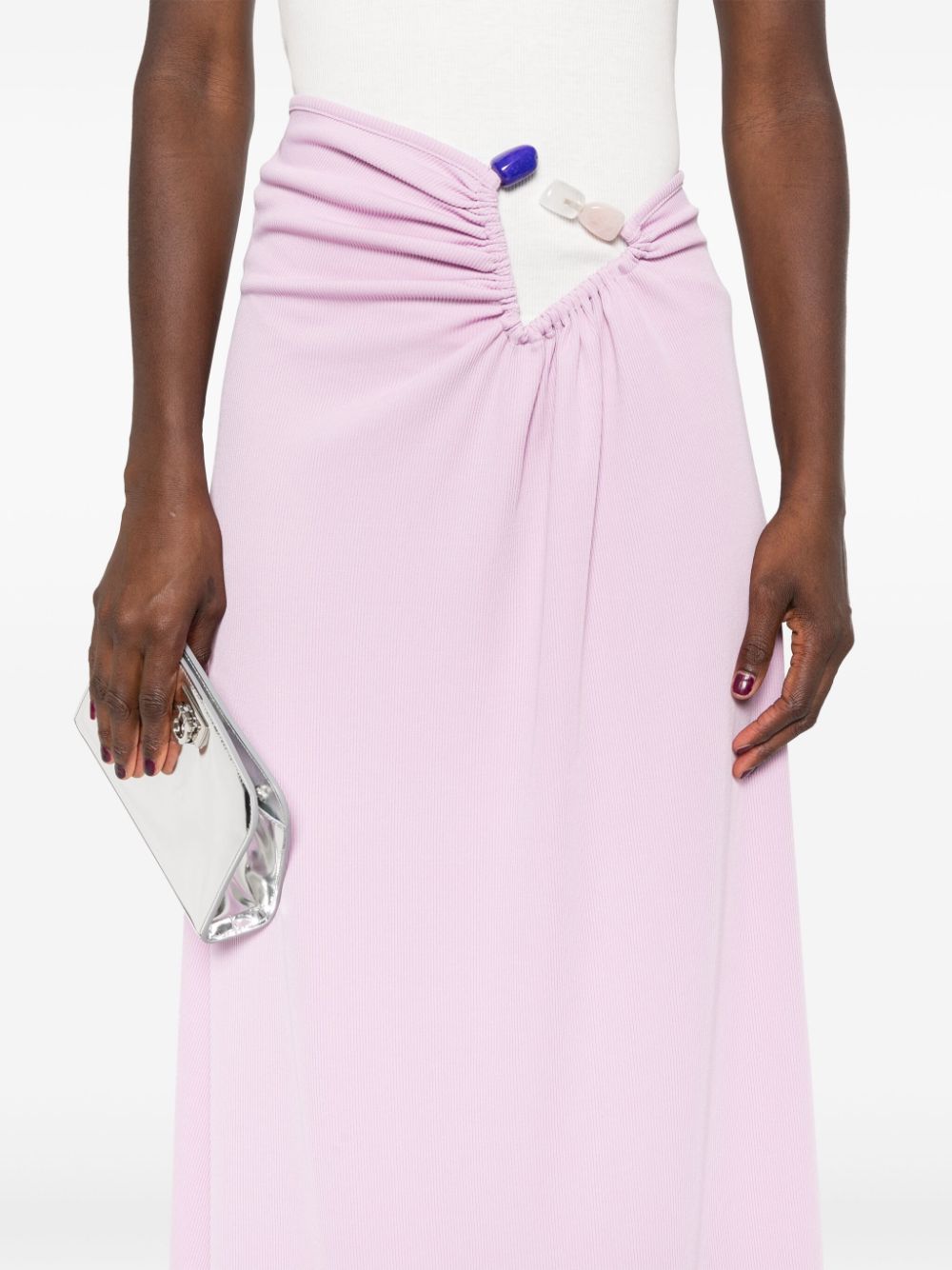 Shop Christopher Esber Tri-crystal Ruched Maxi Skirt In Pink