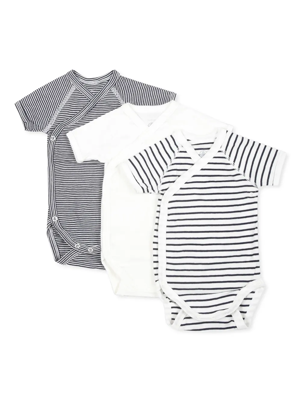 Petit Bateau striped organic cotton bodies (set of three) - Bianco